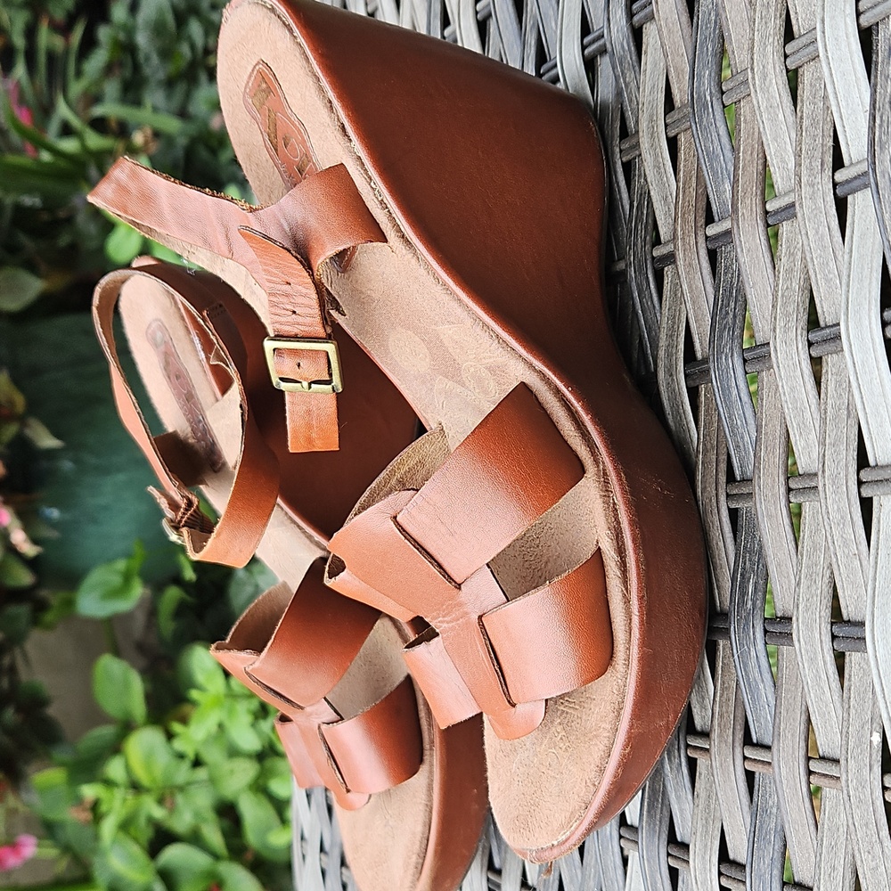 Women's Brown Wedge Sandals,  4 Inch Heel, 1 Inch Platform, Kork Ease - Picture 3 of 4